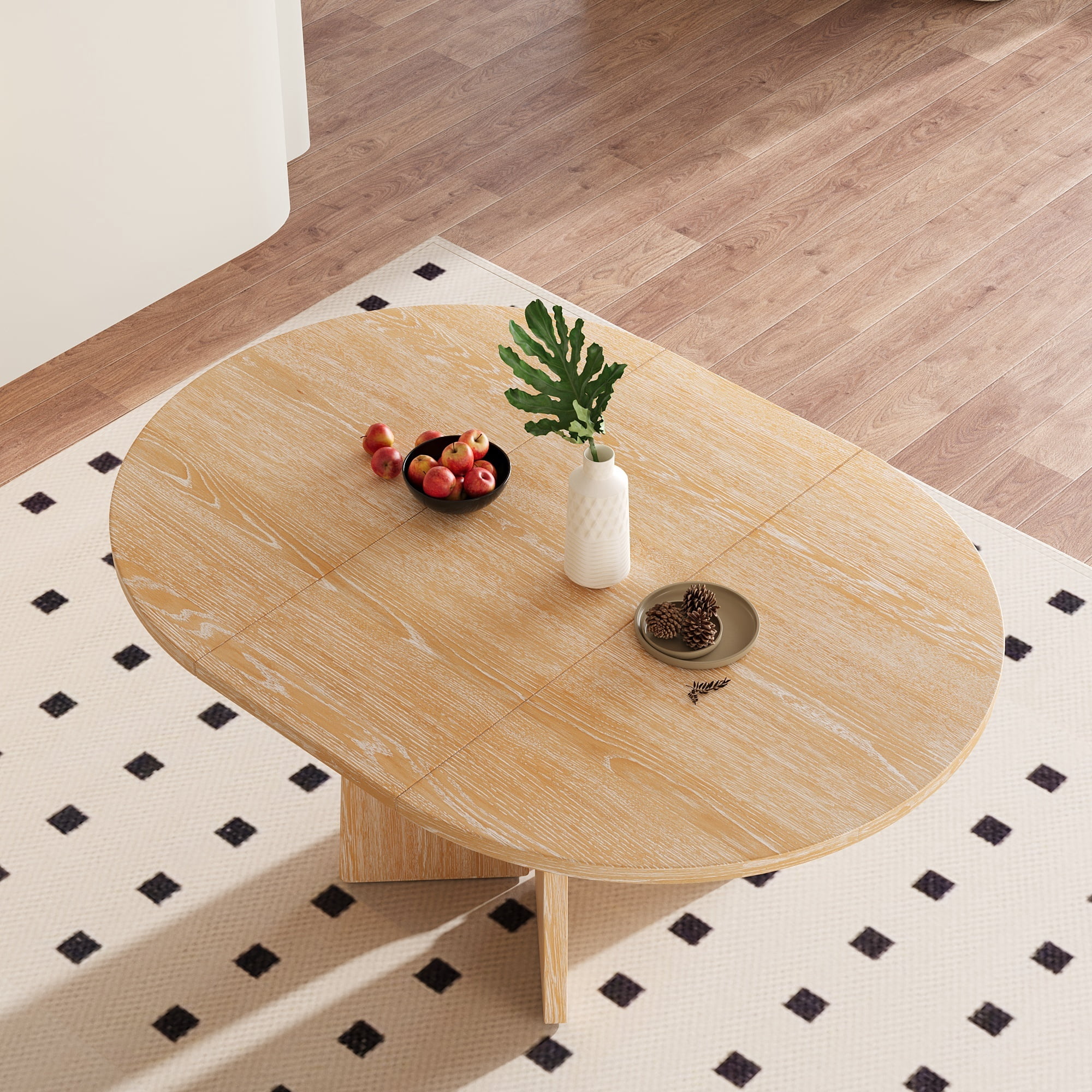 Euroco 41.3in-57.3in Extendable Round Dining Table for 4,Modern Oval Kitchen Table with Removable Leaf,Wood Base for Kitchen Living Room,Natural