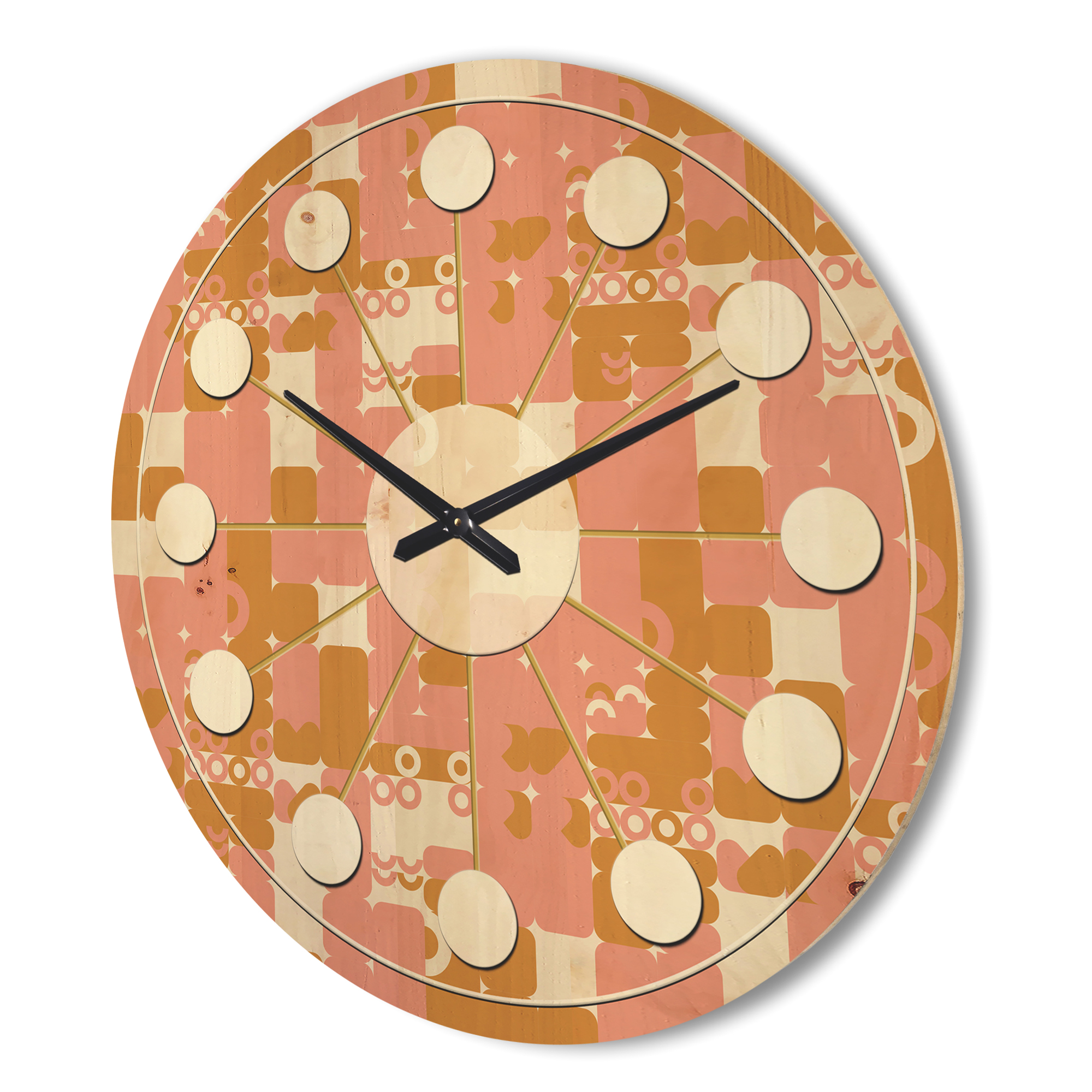 Designart 'Pink Abstract Retro Design' Mid-Century Modern Wood Wall Clock