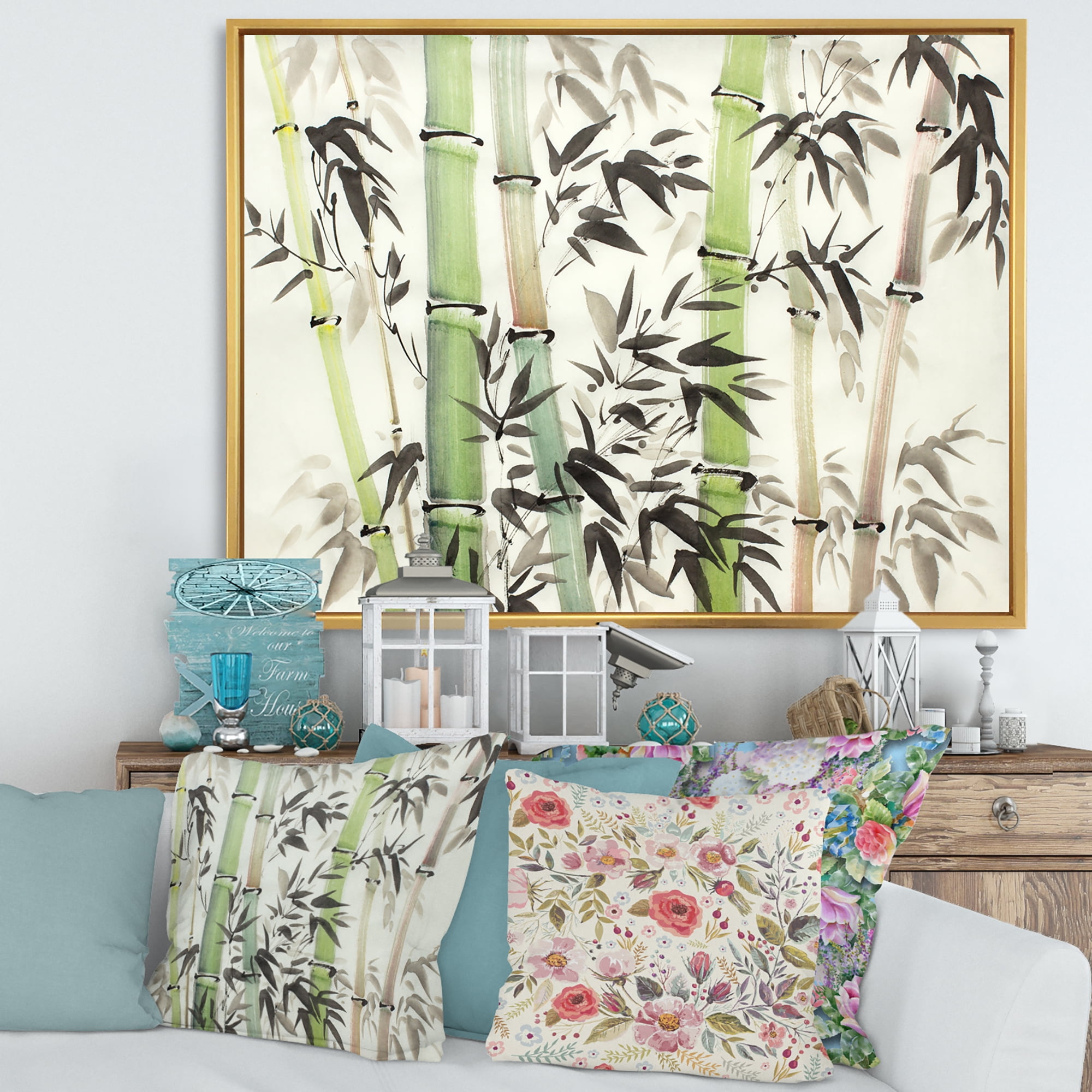 Designart 'The Forest of Bamboo Branches II' Lake House Framed Canvas Wall Art Print