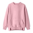 thumbnail image 6 of Mitankcoo Girls Crew Neck Long Sleeve Sweatshirt Loose Pullover with Kangaroo Pocket & Side Split Hem for Kids Daily, 6 of 8
