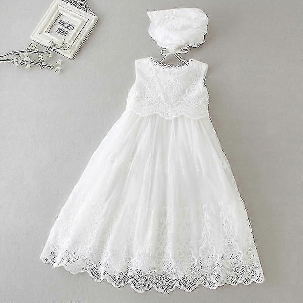 Baby Girls Baptism Dress Formal Christening Gown Dress Princess Girl Long Sleeves Lace Embroidered Tulle Dresses With Lace Hat-Yvan