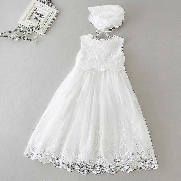 Baby Girls Baptism Dress Formal Christening Gown Dress Princess Girl Long Sleeves Lace Embroidered Tulle Dresses With Lace Hat-Yvan