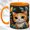 Orange, variant on Colorful Cat Trio Coffee Mug, Geometric Pet Mug, Ceramic 11 oz