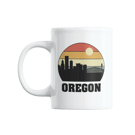 Vintage Oregon State Skyline Silhouette White Ceramic Coffee & Tea Mug (11oz)