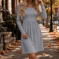 thumbnail image 6 of Tumotour Plus Size Fall Dress for Women's Solid Color Square Neckline High Waisted A-Line Mini Dress knitted Long Sleeve Slim T-Shirt Dress, 6 of 10