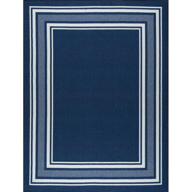 Beverly Rug Indoor Bordered Area Rugs, Non Slip Rubber Backing Modern Living Room Area Rug, Navy, 3x5, Size: 3' x 5', Blue