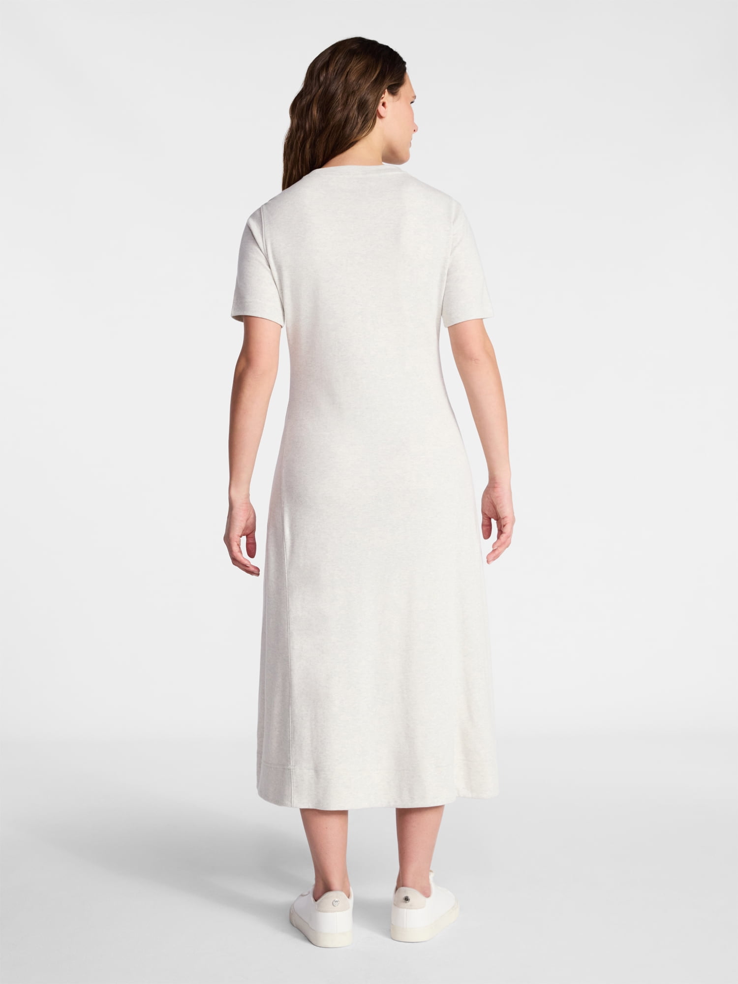 Time and Tru Women's Seamed Cotton Midi Dress, Sizes XS-XXXL