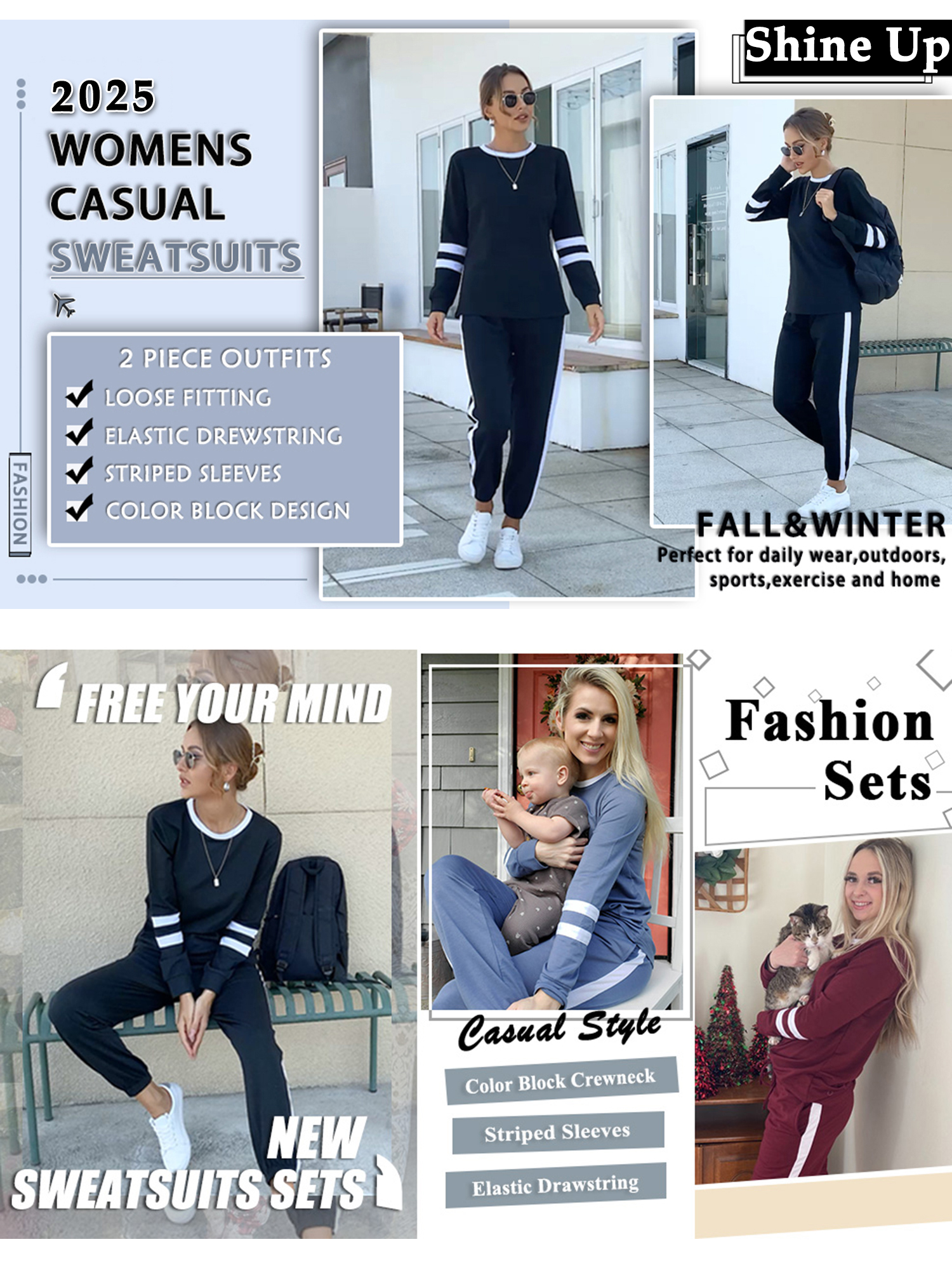 Shine Up Women's Striped Sweatsuit 2-Piece Tracksuit Set photo 4