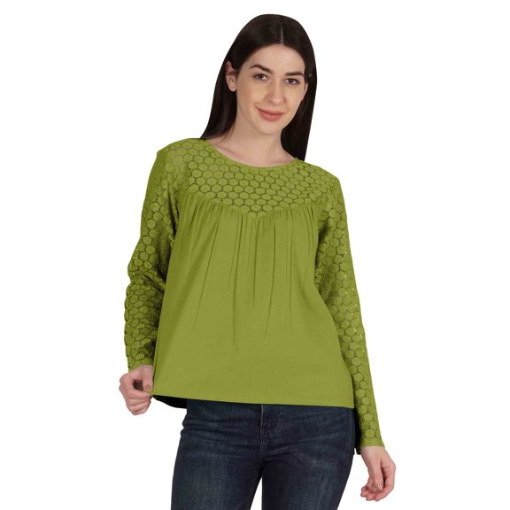 Moomaya Victorian Style Lace Top For Women Long Sleeves Casual Plain Tunic