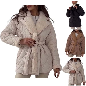 UPPADA Vestes d'hiver matelassées pour femmes Manteaux de protection légères Cravates d'extérieur matelassés à pointes pleines enrobées imperméables à l'eau avec poches, Veste de protection marron,S