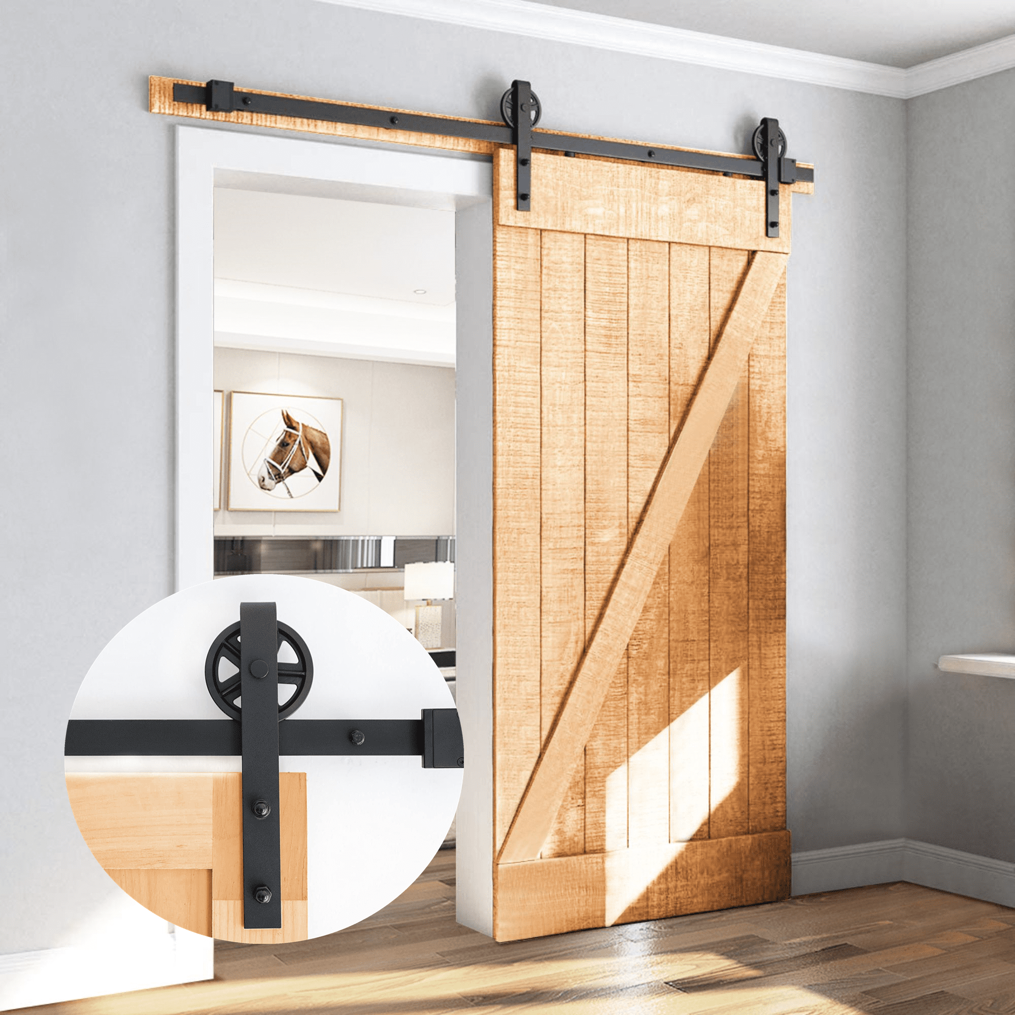 4ft-20ft Big Strap Spoke Wheel Sliding Wood Barn Door Hardware For One/Two Doors 