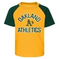 thumbnail image 2 of Toddler Gold/Heather Gray Oakland Athletics Two-Piece Groundout Baller Raglan T-Shirt & Shorts Set, 2 of 3