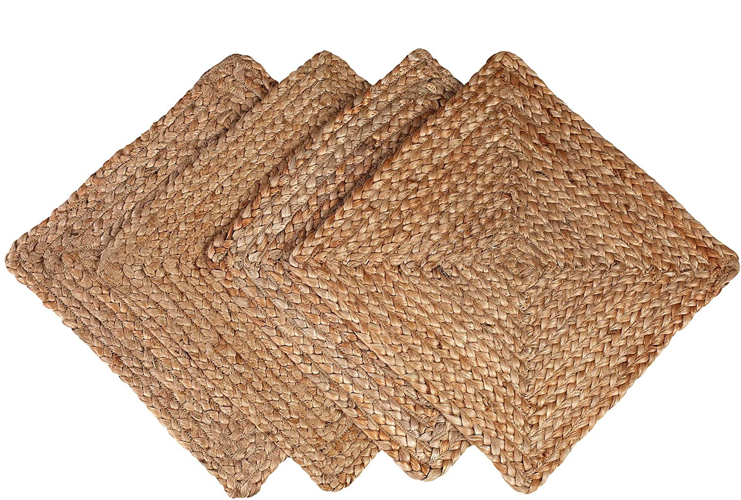 Jute Braided Placemats Set of 4 Reversible, 100 Jute, Nonslip 14x14