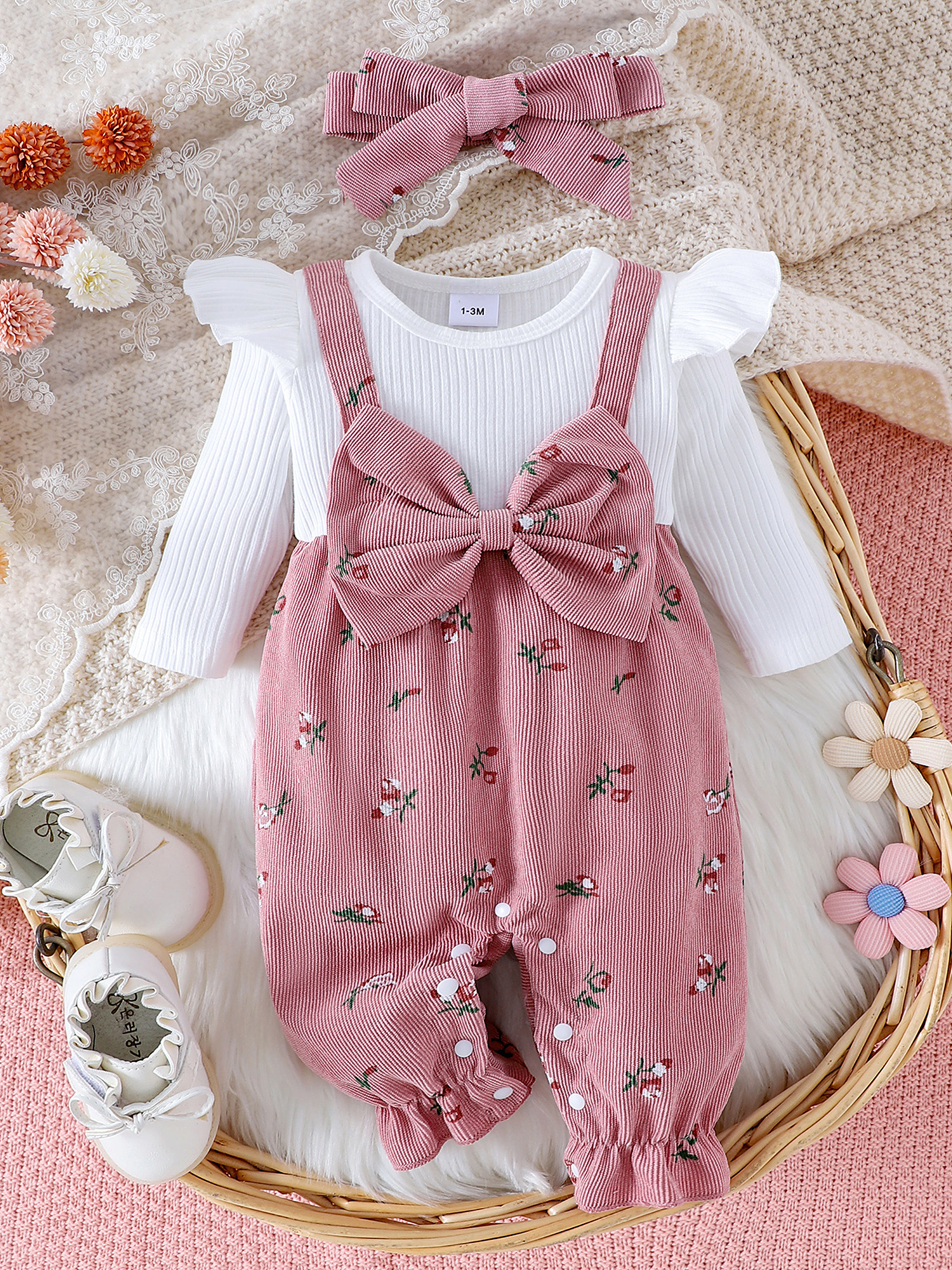 Loicainy Baby Girls Floral Romper with Headband photo 4