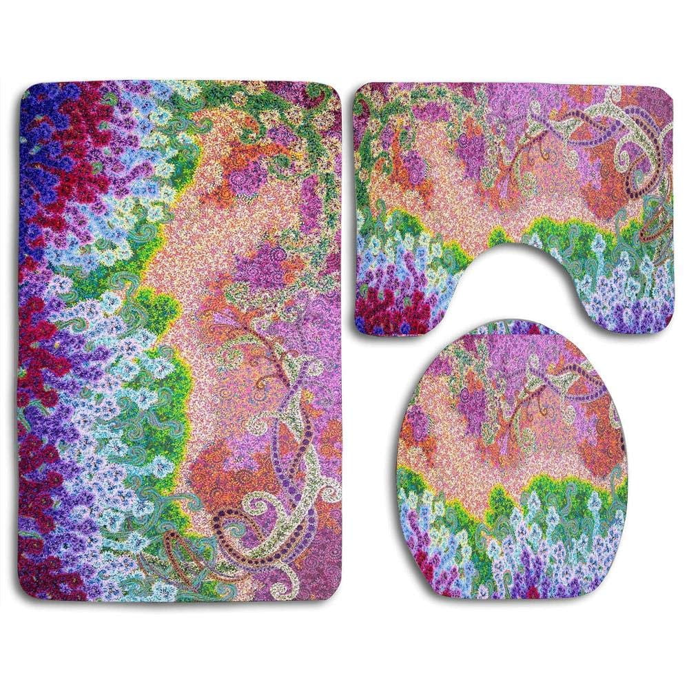 GOHAO Colorful Lavender 3 Piece Bathroom Rugs Set Bath Rug Contour Mat