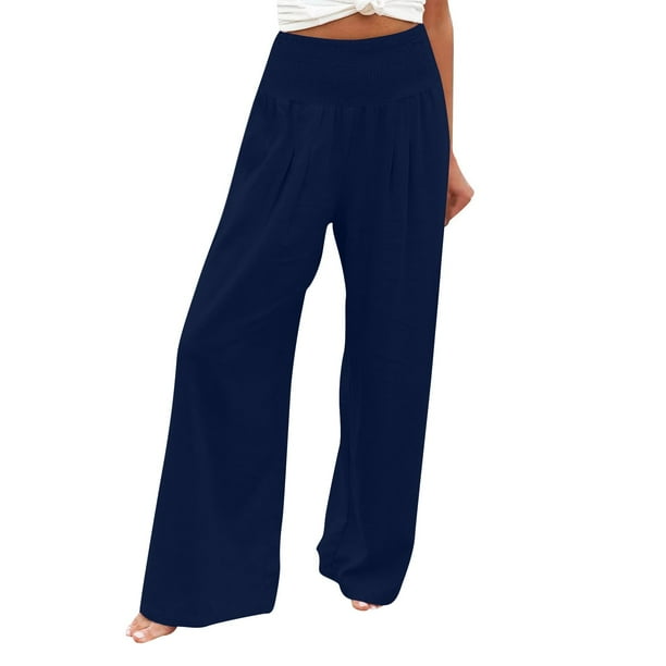 Pantalones de lino Gibobby palazzo holgados de cintura alta y pierna ancha Navy XL