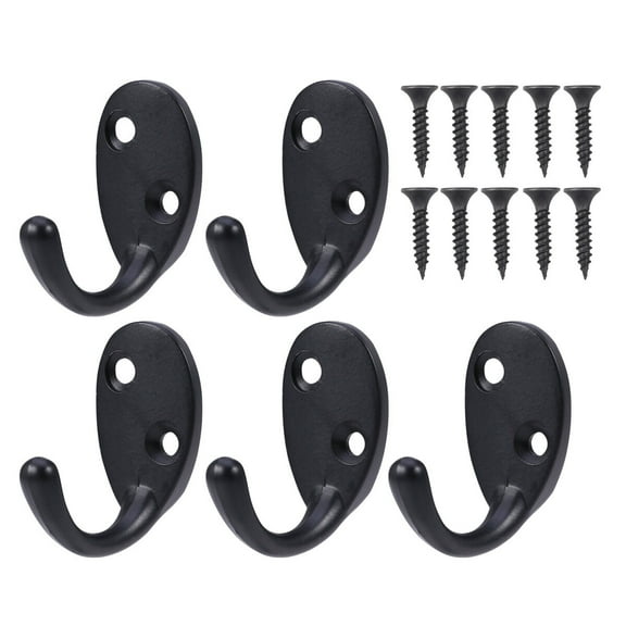 PTOOTP 5Pcs Black Zinc Alloy Wall Hooks Screw Mounted Heavy Duty Hanging Hooks for Home