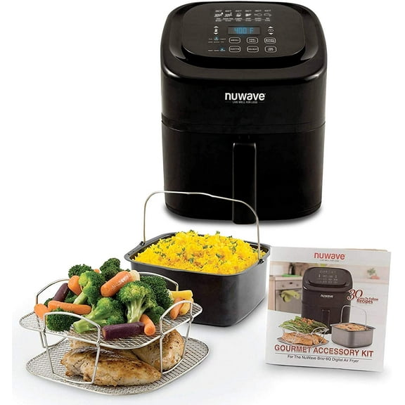 NuWave Brio 6-Quart Digital Air Fryer and Gourmet Kit, Baking, Pan, New