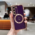 thumbnail image 1 of Plating Magnetic Case for Samsung Galaxy S23 Plus, Compatible with MagSafe Wireless Charging Slim Lightweight Cover, Fashion Cute Love Hearts Pattern Lens Protection Case for Girls Women,Darkpurple, 1 of 5