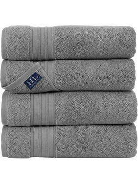 Hammam Linen Bath Towels 4 Piece Set Cool Grey Soft Fluffy, Absorbent and Quick Dry Perfect for Daily Use