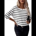 thumbnail image 1 of Camisetas de 3/4 para Mujer, Camisas A Rayas con Cuello , Camisetas de Algodón Francés Negro XL, 1 of 9