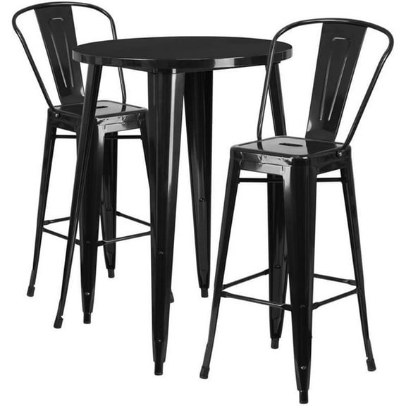 Bowery Hill 3 Piece 30" Round Metal Patio Pub Set in Black