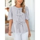 thumbnail image 3 of Blusa PRETTYGARDEN para mujer con lazo en la parte delantera a rayas 2025, gris y azul, 3 of 9