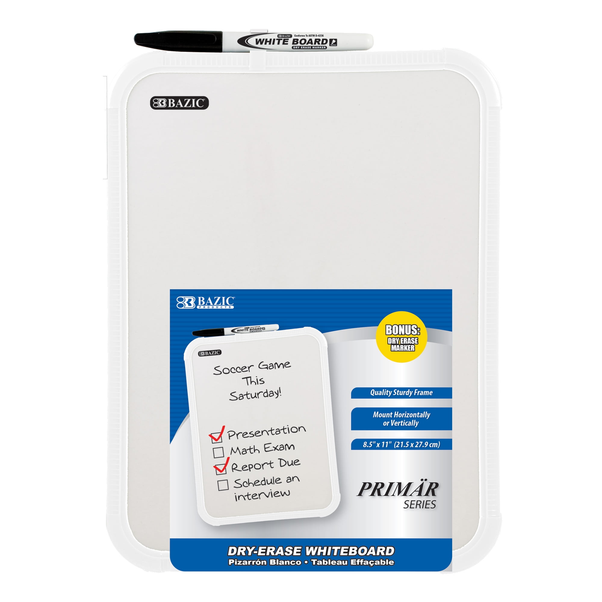 2 Pk 8.5 X 11 Inch BAZIC Dry-Erase Whiteboard Including a Dry Erase Marker 