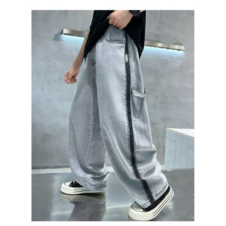 WRTFVZA Boys Jeans Flap Pockets Wide Leg Comfortable Kids Loose
