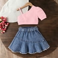 thumbnail image 4 of Amidoa Girls 2 Piece Outfits Summer Clothes Tank Top Cotton Short Sleeve Solid Color T-Shirt and Casual Shorts Kids Clothing Sets Pink Size 8, 4 of 9
