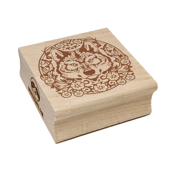 Regal Floral Wreath Wolf Wolves Head with Flower Antlers Square Rubber Stamp Stamping Scrapbooking Crafting - Medium 1.75in