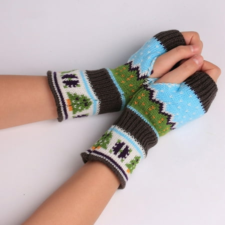 

CHGBMOK Winter Gloves Women s Winter Knitted Gloves Half Finger Gloves Warm Christmas Gloves on Clearance