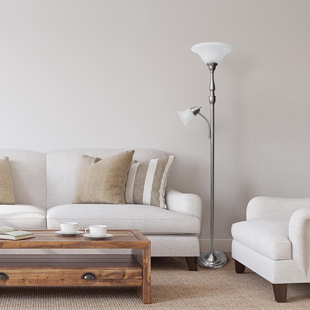 Elegant Designs 2 Light Mother Daughter Floor Lamp with White Marble Glass
