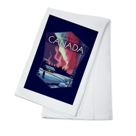 

Banff Canada Northern Lights and Cabin Contour (100% Cotton Tea Towel Decorative Hand Towel Kitchen and Home)