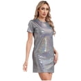 thumbnail image 5 of Vestido tipo camiseta para mujer, traje metálico brillante para discoteca, fiesta Rave, actuación en discoteca, cuello redondo, vestido recto de manga corta, 5 of 5