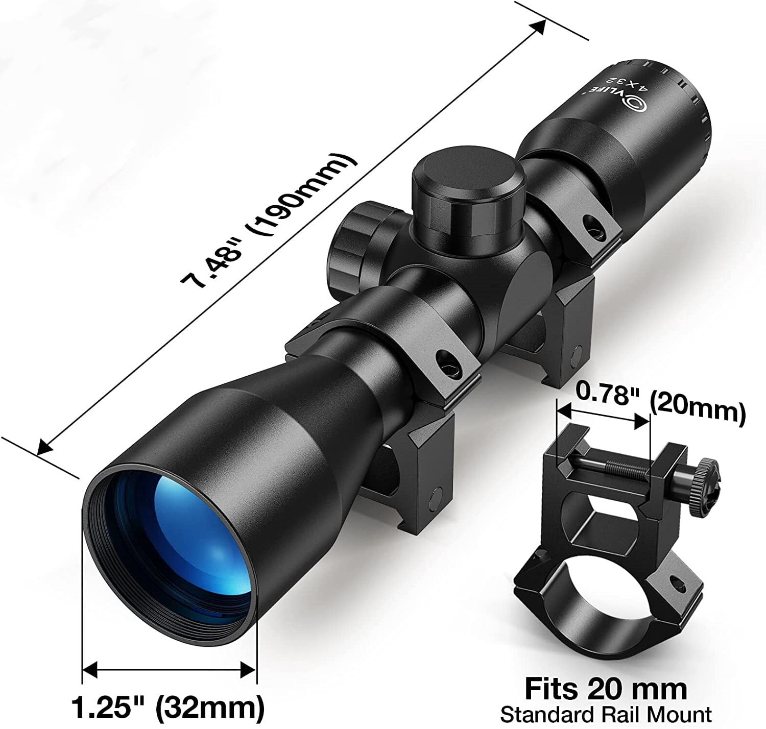 CVLIFE 4x32 Scope Crosshair Optics with 20mm Free Mounts