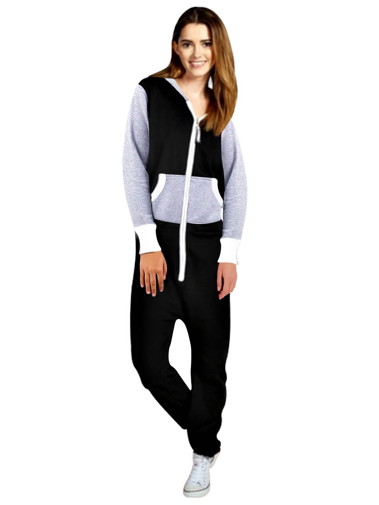 Womens Fleece Playsuit Ladies Jumpsuit Non-Footed Adult One-Piece ...