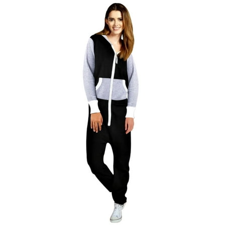 Womens Fleece Playsuit Ladies Jumpsuit Non-Footed Adult One-Piece Pajama