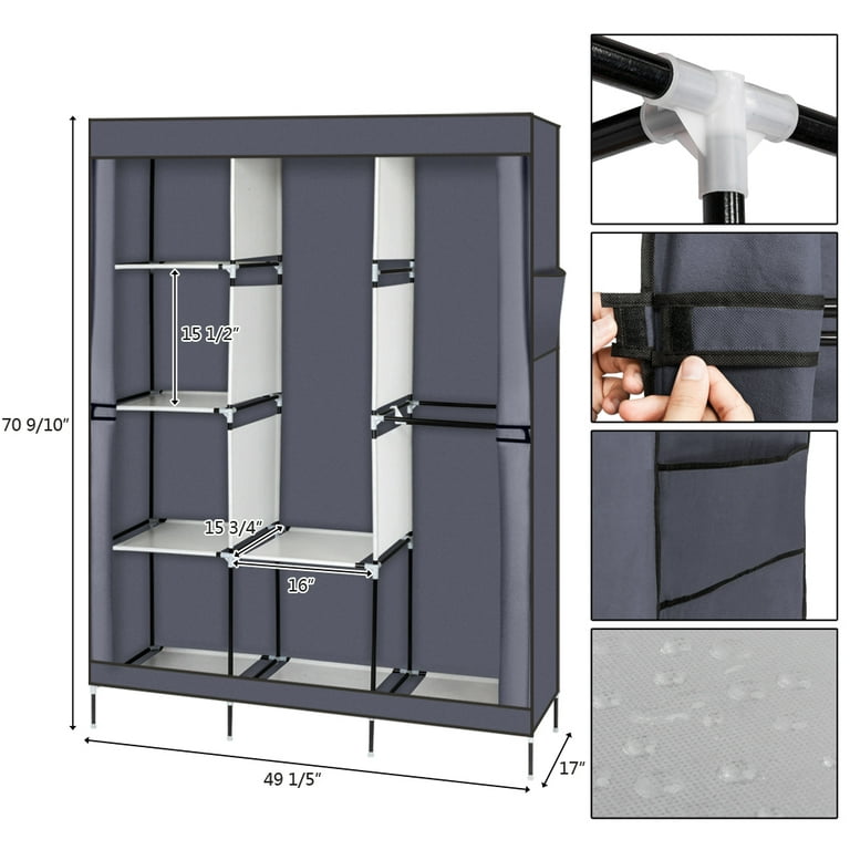 FCH Portable Fabric Wardrobe with Adjustable Shelf, 4 Layers