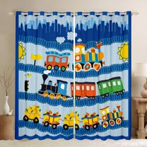 Manfei Cute Steam Engine Curtains Pack of 2 (42x84 Each) for Kids, Vintage Train Curtains Blackout, Cartoon Vehicle Truck Bedroom Curtains, Living Room Curtains Decor