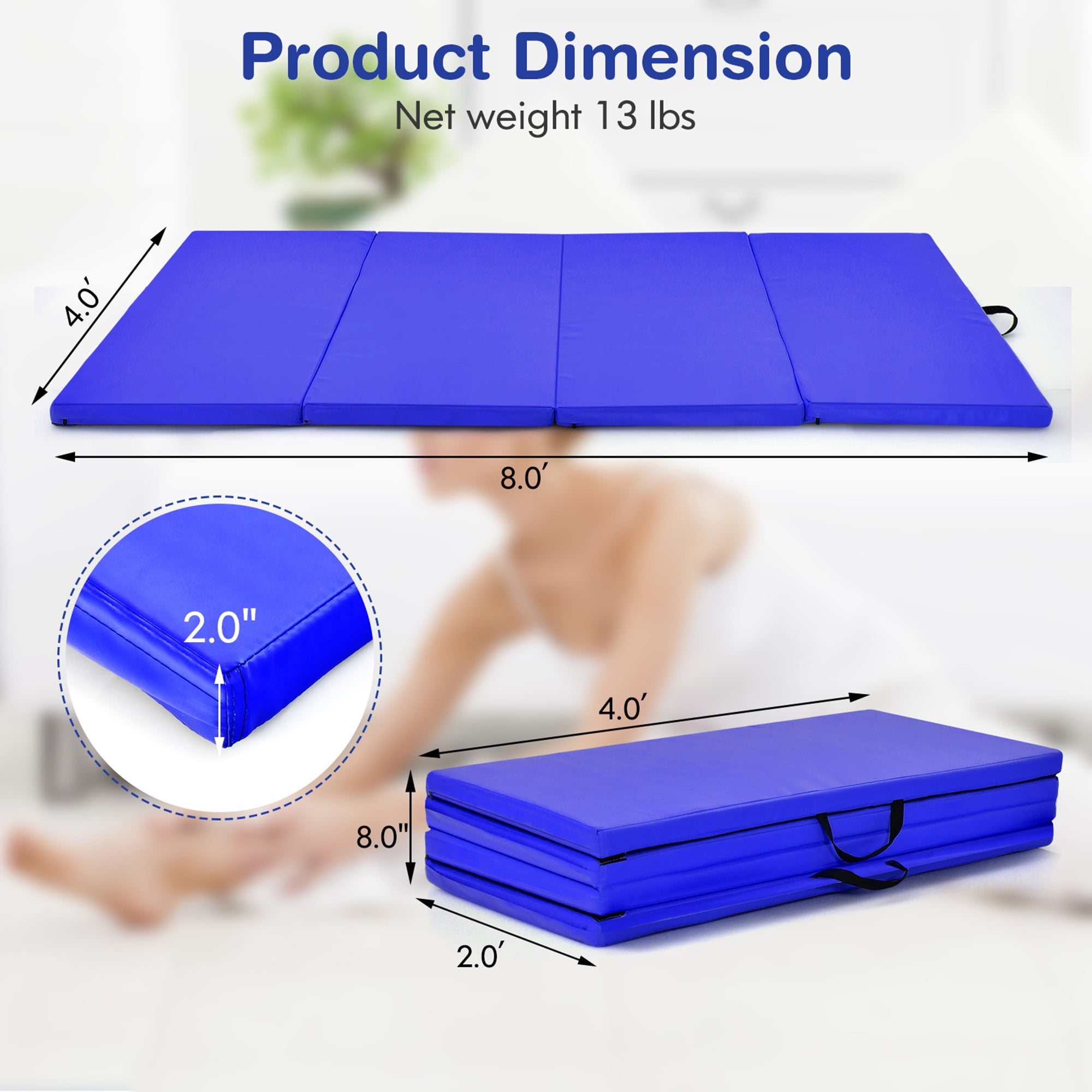 8 x 4 x 2 Folding Gymnastics Tumbling Mat Thickened Exercise Mat Navy Navy Blue