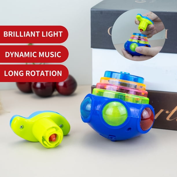 Toupie à pousser vers le bas avec lumière colorée et musique - Jouet rotatif à la main - Cadeau pour enfants avec pile bouton clignotante