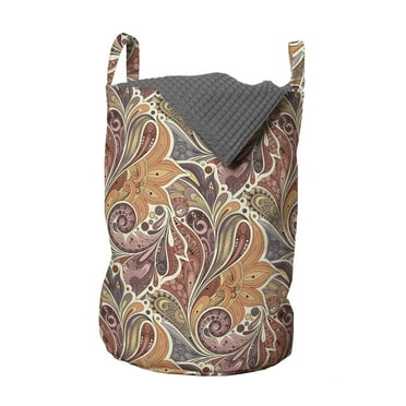 Floral Laundry Bag, Traditional Paisley Leaf Pattern with Persian Details Colorful Boho Design, Hamper Basket with Handles Drawstring Closure for Laundromats, 13" x 19", Multicolor, by Ambesonne
