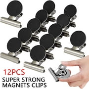 12 Pack Strong Magnetic Clips, Heavy Duty Refrigerator Magnet Clips, Metal Magnet Clips for Whiteboard, Fridge, Kitchen, Office, Scratch Free, 31mm Wide