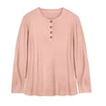 thumbnail image 4 of Women's Loose-Fitting Solid-Color Button-Up Long-Sleeved Round-Neck Pullover Knit Sweater Top for Fall Winter Button Front Style,Pink,XL, 4 of 6