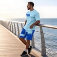 thumbnail image 6 of Sewkxo Men's 2 Piece Outfits Color Block Striped Print T Shirt and Shorts Set Casual Summer Tracksuit,Blue L, 6 of 7