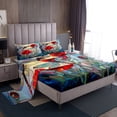 thumbnail image 1 of Ensemble de Draps-Housses Coquelicot Rouge Taille Complète 4 Pcs, Draps pour Adolescents Fleurs Rouges Jardin Rustique Libellule, Ensembles de Literie Patchwork Style Vitrail Artistique (1 Drap-Housse, 1 Drap Plat, 2 Taies d'Oreiller), 1 of 6