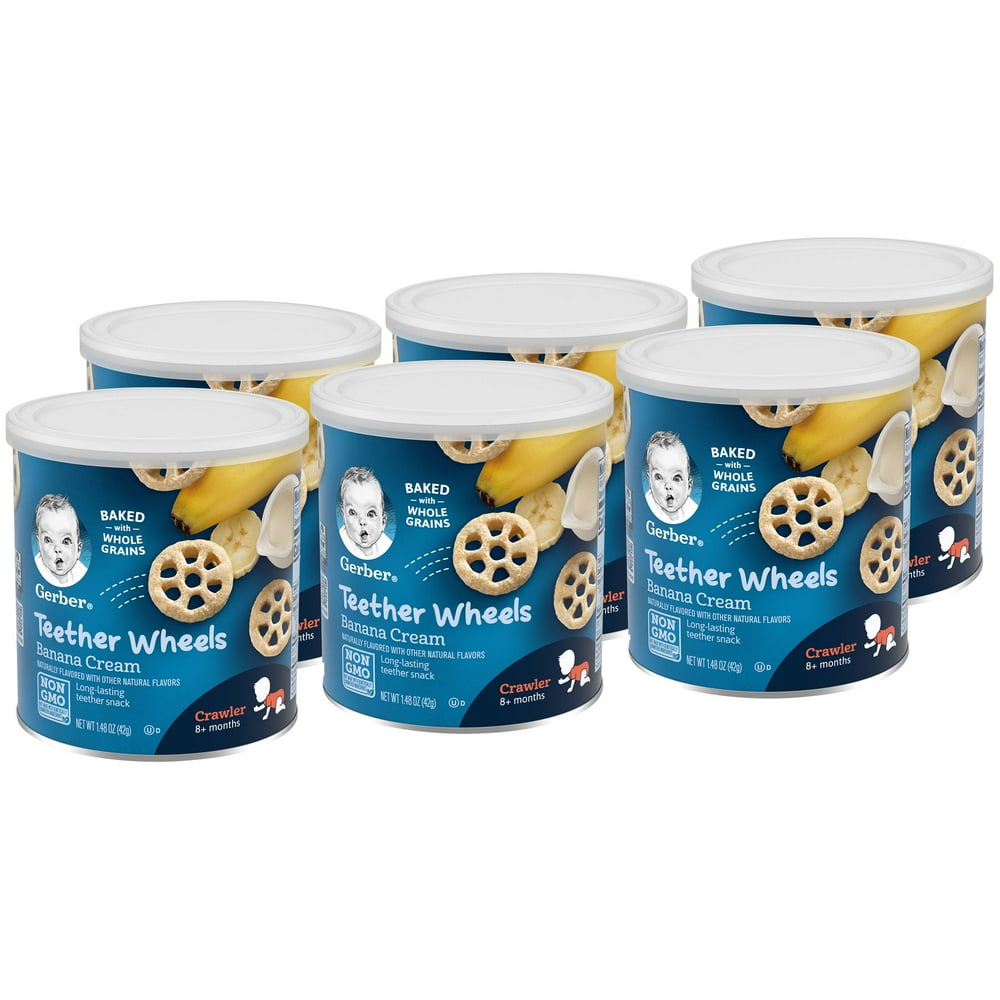 Gerber Banana Cream Teether Wheel Teething Wafers, 1.48 Oz Canister