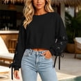 thumbnail image 5 of SSZMDLB Women Long Sleeve Eyelet Cropped Hem Pullover Sweater Tunic Top Cute Casual Winter Fall Fashion Trendy Dressy Solid Knit Basic Clothes for Work, Black S, 5 of 9