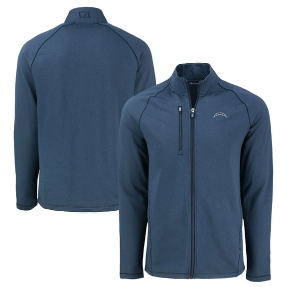 Men's Cutter & Buck Heather Navy Los Angeles Chargers Peshastin Eco Fleece Recycled Raglan Tri-Blend Full-Zip Jacket